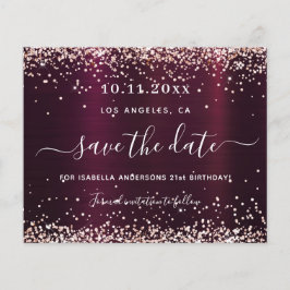 Birthday burgundy Rose Gold Save the Date Karte