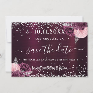 Birthday burgundy silberblümlich Save the Date
