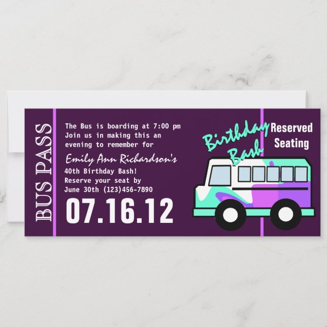 Birthday Bus Pass Einladung (Vorderseite)