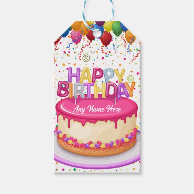 Birthday Cake Balloon und Confetti Geschenkanhänger (Vorderseite)