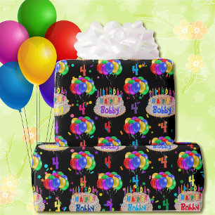 Birthday Cake Balloons personalisieren Boy's Name Geschenkpapier