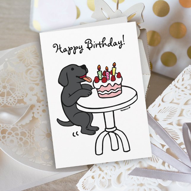 Birthday Cake Black Labrador Cartoon Schlicht Karte (Birthday Cake Black Labrador Cartoon Birthday Card with plain white background for dog lovers.)