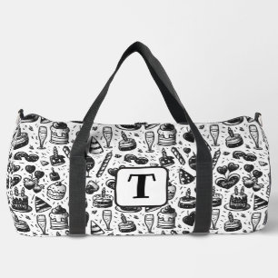 Birthday cake doodle schwarz-weiß Muster 4 Duffle Bag