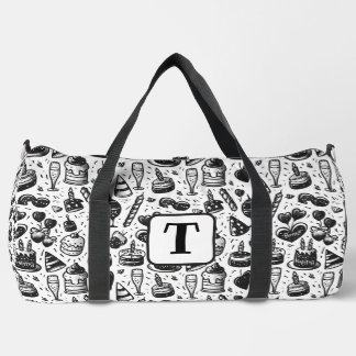 Birthday cake doodle schwarz-weiß Muster 4 Duffle Bag