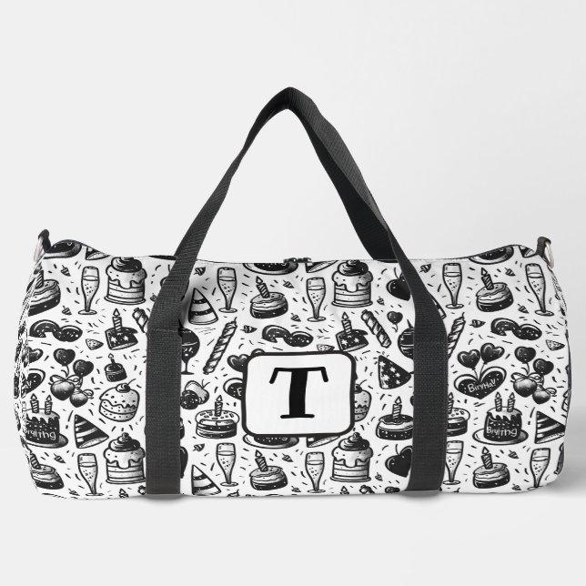 Birthday cake doodle schwarz-weiß Muster 4 Duffle Bag (Vorderseite)