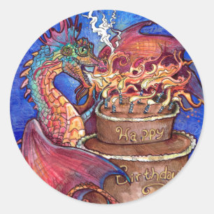 Birthday Cake Dragon Runder Aufkleber