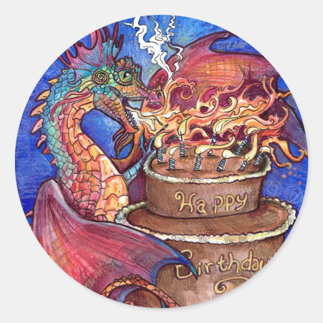 Birthday Cake Dragon Runder Aufkleber (Vorderseite)