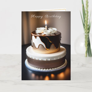Birthday Cake Gold Brown White Pearls Karte