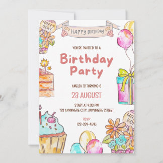 Birthday Cake Kids Party Invitation Einladung