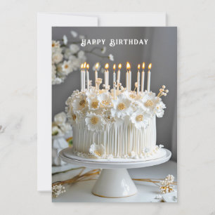 Birthday Cake White & Gold Blume Kerzen Karte