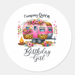 Birthday-Camping-Königin Camp Pink Floral Van Gebu Runder Aufkleber