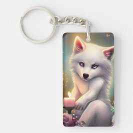 Birthday Candle Adorable White Baby Fox Schlüsselanhänger