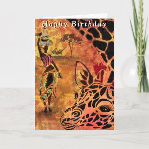 Birthday Card African Girl and Giraffe Friends Karte