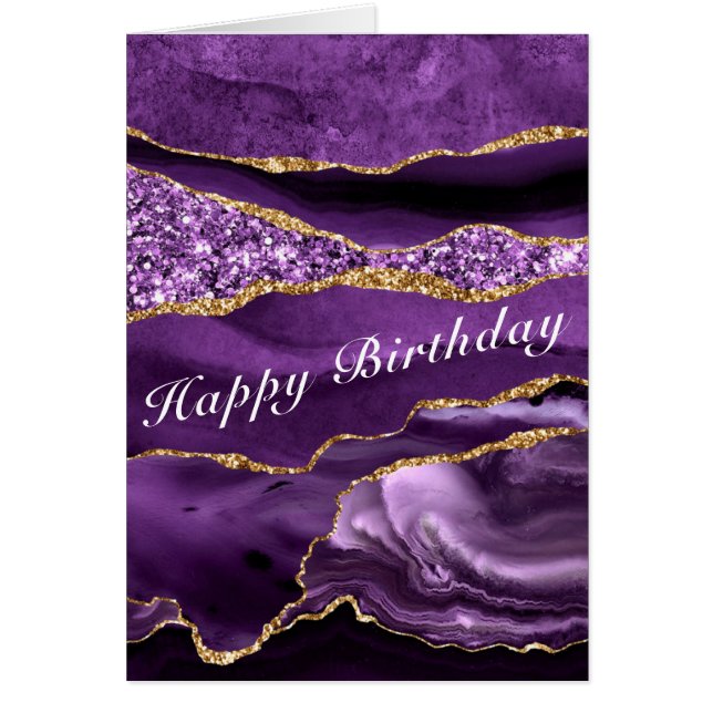 Birthday Card Agate Lila Gold Glitzer Marmor (Vorne)