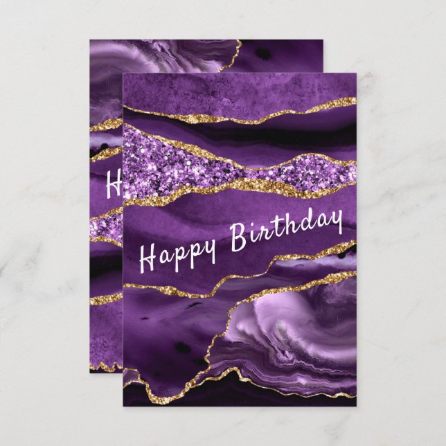 Birthday Card Agate Lila Gold Glitzer Marmor Karte (Vorne/Hinten)