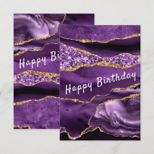 Birthday Card Agate Lila Gold Glitzer Marmor Karte