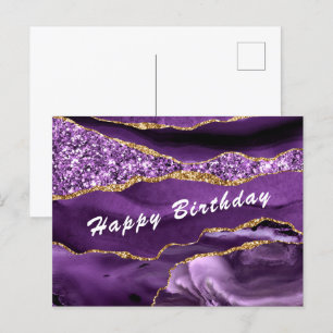 Birthday Card Agate Lila Violet Gold Glitzer Postkarte