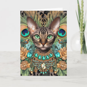 Birthday Card Bengalisch Tiger Cat Peacock Feather Karte