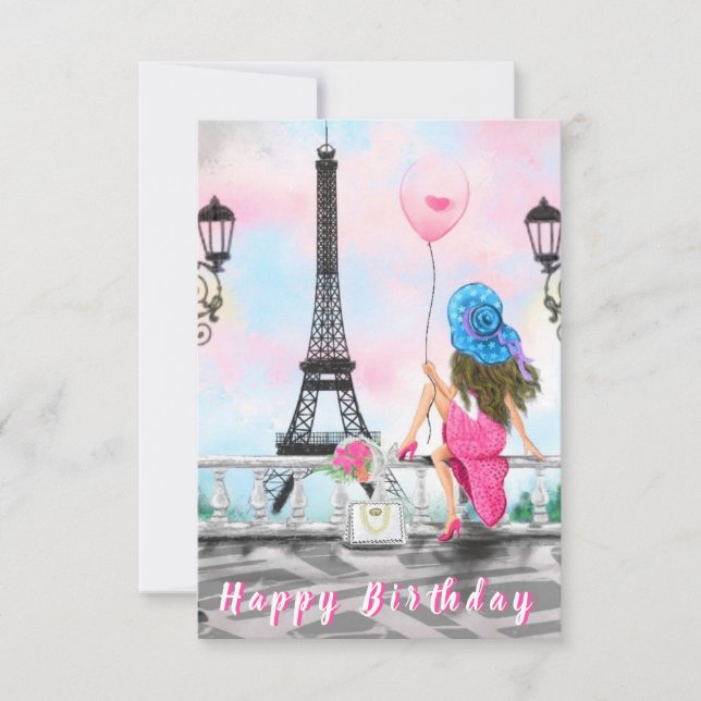 Birthday Card der Frau in Paris mit Eiffelturm (Vorderseite)