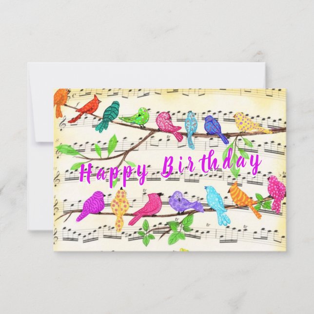 Birthday Card farbenfrohe Musical Spring Birds Karte (Vorderseite)