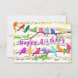 Birthday Card farbenfrohe Musical Spring Birds Karte