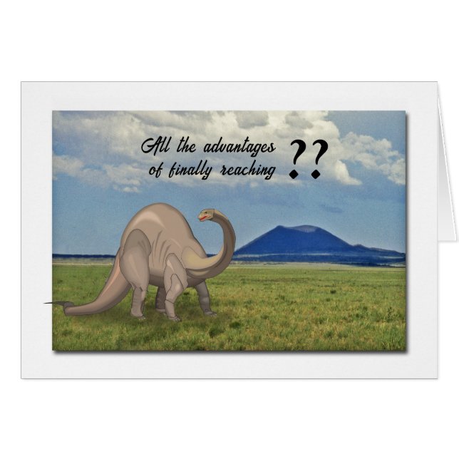 Birthday Card for a Senior - dinosaur and volcano (Vorderseite (Horizontal))