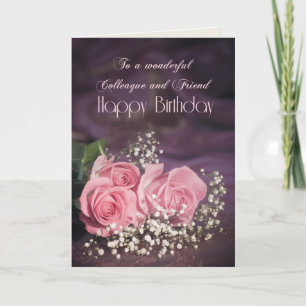 Birthday card for colleague with pink roses karte
