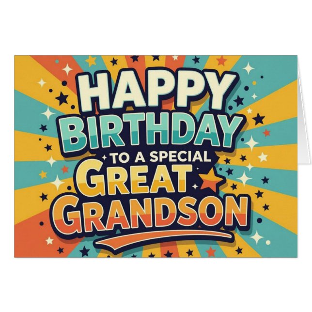 Birthday Card for Great Grandson Bold Retro Style (Vorderseite (Horizontal))