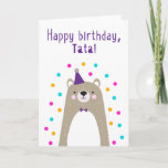 Birthday Card for Tata Karte<br><div class="desc">Geburtstagskarte für Tata. Wenn du deinen Vater Tata anstelle von Vater anrufst, ist diese Geburtstagskarte perfekt für ihn. (Tata bedeutet Vater in Tschechisch, Polnisch, Kroatisch und Rumänisch.) Ihre Daten werden das niedliche, moderne, farbenfrohe, skandinavische Design dieser Geburtstagskarte mit einem braunen und grauen Teddybärchen mit einem lila Hut aus Party und...</div>