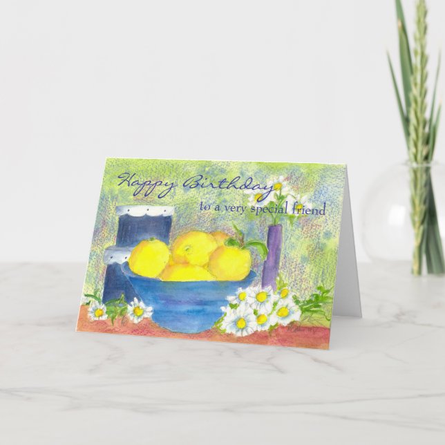Birthday Card Friend Lemon Daisy Watercolor Karte (Vorderseite)