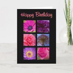 Birthday Card - Pink Purple Flowers Karte