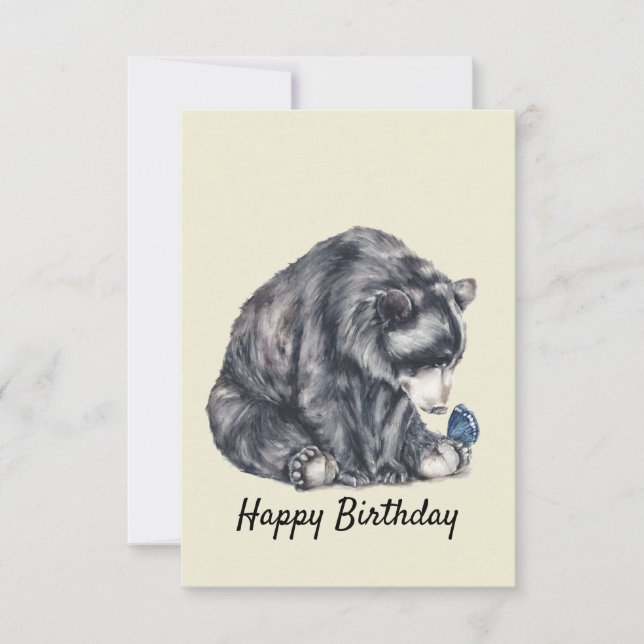 Birthday Card: Schwarzer Bär und Schmetterling (Vorderseite)