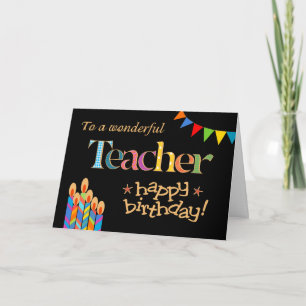 Birthday Card Teacher, Bunting and Candles Feiertagskarte