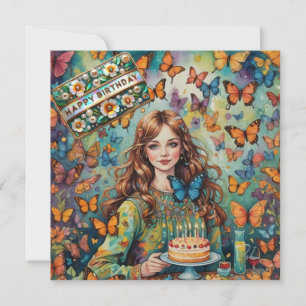 BIRTHDAY CARD ~ Teenager mit Geburtstagstorte ~