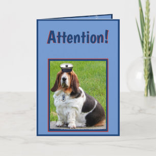 Birthday Card W/Basset In Military Captain's Hat Karte