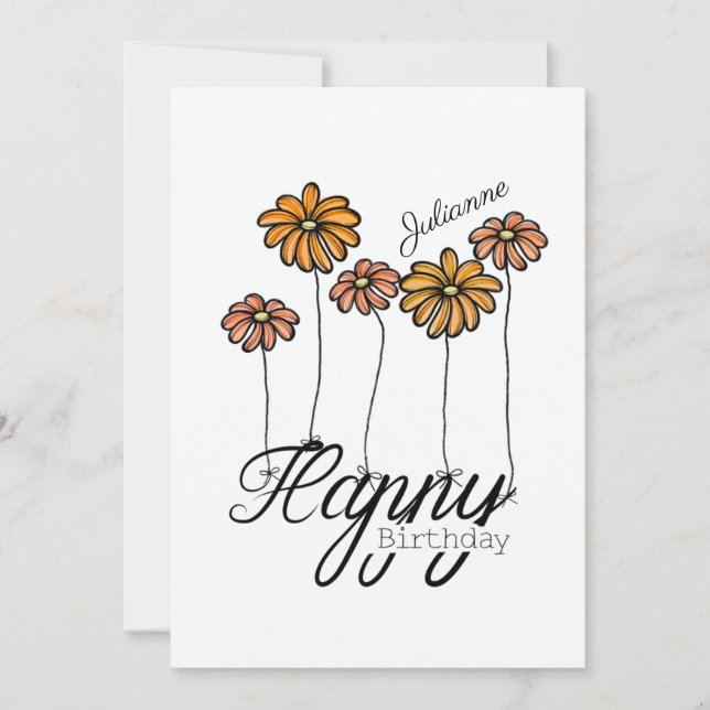 Birthday Card w Orange Flower Balloons and Name Karte (Vorderseite)