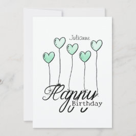 Birthday Card With Mint Heart Balloons And Name Karte