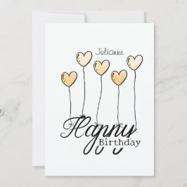 Birthday Card With Yellow Heart Balloons And Name Karte