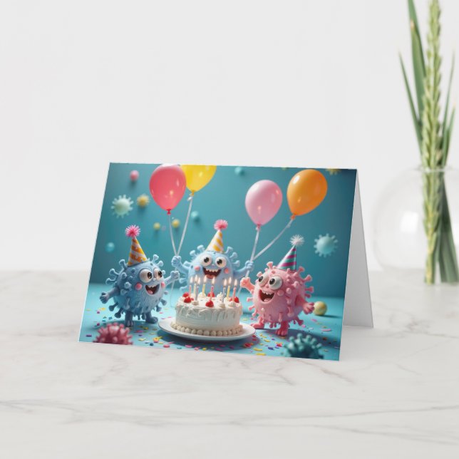 Birthday Cartoon Germ Party  Karte (Vorderseite)