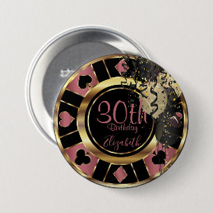 Birthday Casino Poker Chip - Rose Button