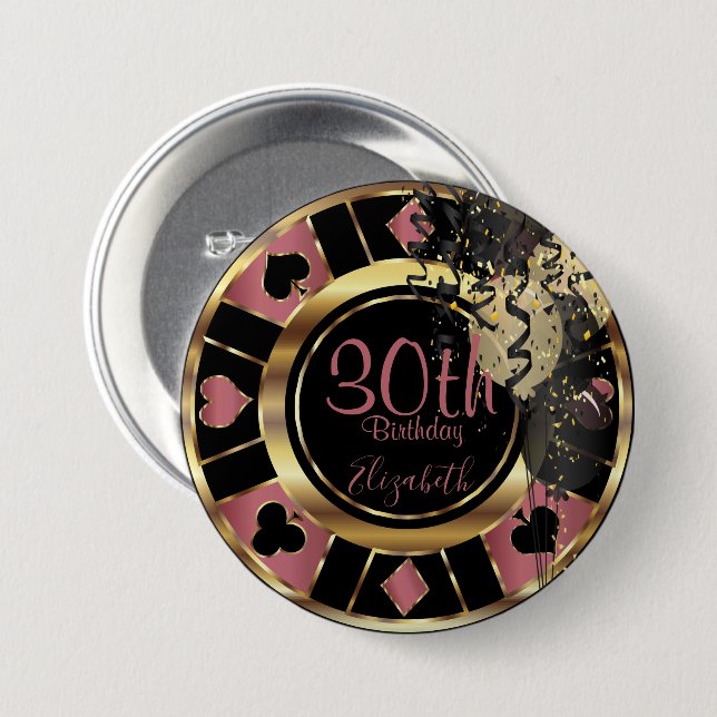 Birthday Casino Poker Chip - Rose Button (Vorne & Hinten)