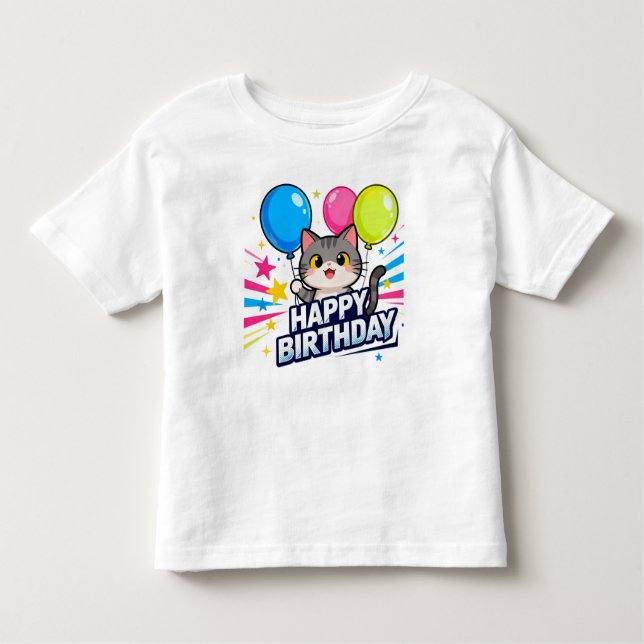 Birthday Cat Balloons - Niedlicher Kawaii Glückwun Kleinkind T-shirt (Vorderseite)