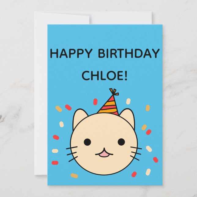 Birthday Cat | Beige Cat Happy Birthday Flat Karte (Vorderseite)