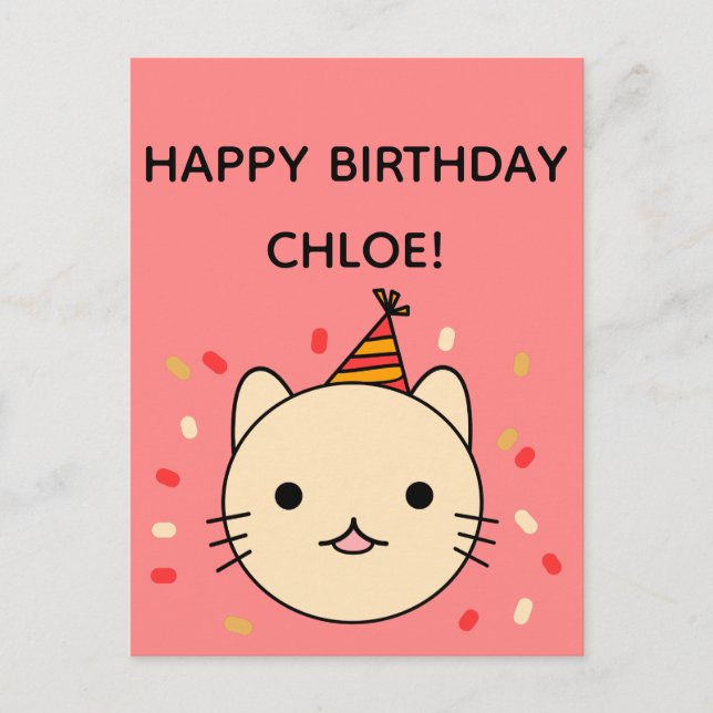 Birthday Cat | Beige Cat Happy Birthday Postkarte (Vorderseite)