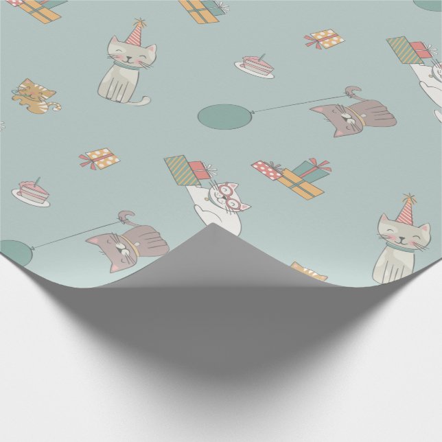 Birthday Cat Party Geschenkpapier (Ecke)