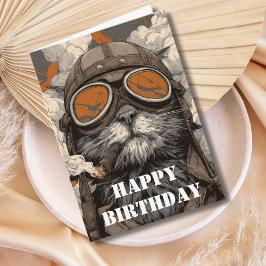 Birthday Cat Pilot Aviator Cool Funny Aviation Karte