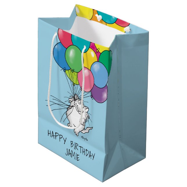 BIRTHDAY CATS von Sandra Boynton Medium Gift Bag Mittlere Geschenktüte (Vorderseite Schrägansicht)
