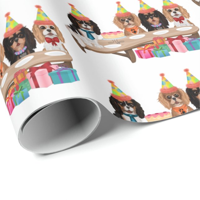 Birthday Cavalier King Charles Spaniel Geschenkpapier (Rolleneckpunkt)