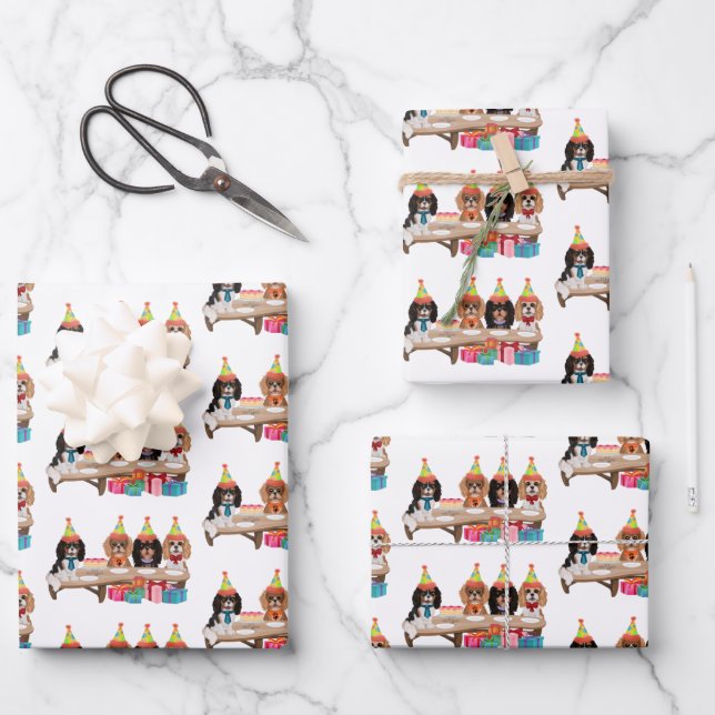 Birthday Cavalier King Charles Spaniel Gift Wrap Geschenkpapier Set (Vorderseite)