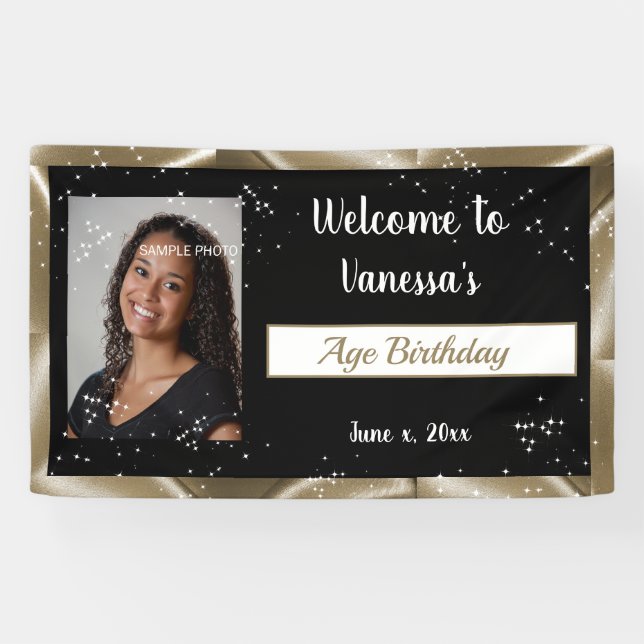 Birthday Celebration Gold Satin, Glitzern Banner (Horizontal)